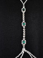 preiswerte Halskette für Damen-Silberne Körperkette mit Smaragd und Kristall für Damen – eleganter Schmuck mit tiefem Ausschnitt für Hochzeiten, Abendpartys, Strandurlaube und besondere Anlässe