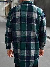 preiswerte Herren-Blazer &amp; -Anzüge-Herren Leichte Jacke Hemdjacke Freizeitjacke Jacke-Shirt Urlaub Täglich Thermowarm Tasche Frühling Herbst Karomuster Mode Klassisch Revers Regulär Schwarz Wein Orange Khaki Armeegrün Jacken