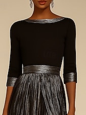 economico Abiti da sera a tubino-Linea ad A Lunghezza al pavimento Abiti da Ballo Abito da Sera Da principessa Abito formale Elegante Monocolore Setoso Manica Lunga Scollo a Barca Matrimonio Formale Abito Champagne per la Madre