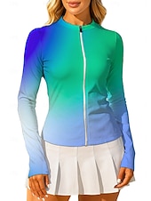 economico Camicia Donna-Per donna Sfumatura Top Maglietta sportiva Maglia da tennis Manica Lunga Cerniera Floreale UPF50+ Resistente ai Raggi UV Alta elasticità Traspirante Pallavolo Tennis Golf Girocollo Il giro Maglietta