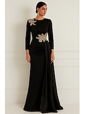 economico Abiti da ballo-Tubino / Colonna Abito da Sera Elegante Abito formale Formale Matrimonio Lunghezza al pavimento Manica 3/4 Girocollo Vestito Rosa Raso Elasticizzato con Glitter Pieghe 2025