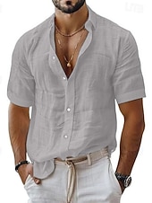 cheap Cotton Linen Shirt-Men&#039;s Shirt Linen Shirt Casual Shirt Button Up Shirt Cotton Shirt Plain Vacation Street Black White Pink Blue Short Sleeve Turndown Summer Clothing Apparel