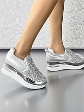 economico Sneakers da donna-sneakers slip-on da donna nere glitterate con dettagli metallici: sneakers con plateau alla moda, perfette per le feste notturne e le uscite informali