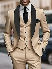 preiswerte Herren Klassische Blazer-Herren Set Anzüge Anzugweste Geschäft Cocktailparty Hochzeitsfeier 3 Stück Mode Lässig Frühling Herbst Polyester Farbblock Tasche Knöpfe Bequem Einreihig Blazer Schwarz Weiß Burgunderrot Königliches