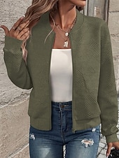 economico Felpe e Sweatshirt Texturizzati-Per donna Giacca Casual Confortevole Traspirante Cerniera Tasca Moda Moderno Casual Semplice Uscire Weekend Cerniera Regolare Collo alla coreana Vestibilità regolare Manica Lunga Capispalla Nero