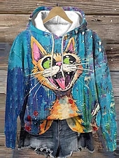 abordables Animaux Tops-Femmes Sweats à capuche Graphique Animal ancien Occasionnel manche longue À capuche Hauts Réguliers Rue Occasionnel Sortir Patchwork Imprimé Noir Jaune Bleu Orange Vert Printemps Automne Hiver