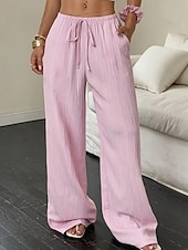 billiga breda ben och hög midja-Dam Brett skaft Byxor Palazzo byxor Mode Streetwear Fullängd Hög midja Slät Elastisk midja Mateial som andas Bekväm Gata Dagliga kläder Utekväll Svart Vit Rodnande Rosa Kaki Sommar Vår Normal