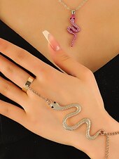 economico Accessori di Halloween-Set di braccialetti e anelli a forma di serpente per Halloween da donna: gioielli con catena regolabile in stile punk gotico con motivo a serpente per feste, cosplay e accessori per serate fuori