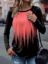 abordables T-shirt Art &amp; Design-Femmes T-shirt Graphique Géométrique Élégant Occasionnel manche longue Col ras du cou Hauts Réguliers Quotidien Week-end Imprimé Blanche Jaune Rose Claire Bleu Violet Printemps Automne Hiver