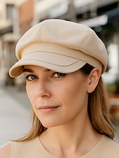 お買い得  レディース帽子-女性用キャンバスニュースボーイハット - 軽量で通気性に優れ、カーブしたつばと調節可能なストラップ付き。秋冬のストリートウェア、旅行、普段着に最適です。