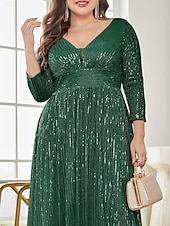 economico Semi-formale / Cocktail-Linea ad A Lunghezza al pavimento Abiti da festa Elegante Manica Lunga Scollo a V Formale Invitato a matrimonio autunnale Con Paillettes con Glitter Paillettes