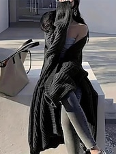 halpa Yksinkertainen neuletakki-Naisten Neulos Neule Muoti Katutyyli Vapaa-aika Puhdas väri Joustin Avoin etuosa Tasku Kudottu Pitkähihainen Pitkät topit Neuloa ulko- Päivittäin Viikonloppu Viininpunainen Musta Syksy Talvi