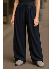 abordables pierna ancha y cintura alta-Mujer Perneras anchas Chinos Básico Casual Longitud total Alta cintura Plano Bolsillo Cintura elástica Confortable Suave Cómodo Elástico Exterior Calle Negro Rosa Azul Marino Café Verano Primavera