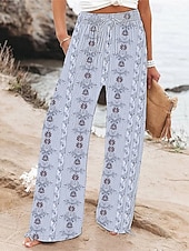 economico gamba larga e vita alta-Per donna Gamba larga Pantaloni Pantaloni Palazzo Moda Boho Lunghezza intera Vita Alta Fiore Coulisse Elastico in vita Stampato Traspirabilità Confortevole Streetwear Abbigliamento quotidiano Uscire