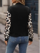 preiswerte Bomberjacke-Damen Freizeitjacke Warm Schnelltrocknend Reißverschluss Tasche Elegant Mode Täglich Einfach Leopard Urlaub Lässig Täglich Ferien Regulär Baseball-Kragen Normale Passform Langarm Oberbekleidung