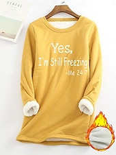 economico Umor e Citazioni Tops-Felpa da donna felpa foderata in pile pigiama caldo felpa Sherpa lettere street casual morbida confort collo rotondo maniche lunghe top micro-elastico autunno e inverno confort traspirante tessuto