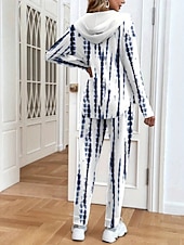 economico Tute da donna-Per donna Felpa con Cappuccio Tuta Set di Pantaloni Manica Lunga Girocollo Con Cappuccio Ombre Floreale Coulisse Stampato Attivo Quotidiano Casuale All'aperto Nero Bianco Autunno Vestibilità regolare