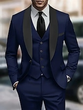 preiswerte Herren Klassische Blazer-Herren Set Anzüge Anzugweste Geschäft Cocktailparty Hochzeitsfeier 3 Stück Mode Lässig Frühling Herbst Polyester Farbblock Tasche Knöpfe Bequem Einreihig Blazer Schwarz Weiß Burgunderrot Königliches