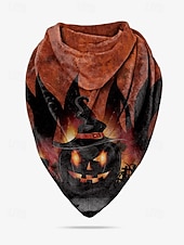 abordables Accesorios de Halloween-Bufanda con estampado de calabaza de Halloween para mujer: pañuelo triangular suave para el cuello ideal para fiestas, cosplay y festivales de otoño.