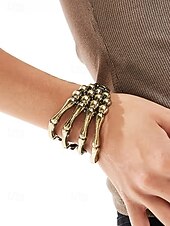 economico Accessori di Halloween-Bracciale rigido da donna con scheletro in osso di Halloween – bracciale rigido in lega gotica a 4 file con cerniera, regolabile, bigiotteria di tendenza per cosplay, feste e serate fuori