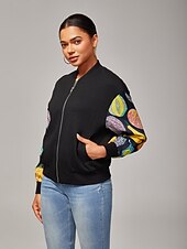 preiswerte Überbekleidung für Damen-Damen Bomberjacke Casual Street Patchwork Kürbis Print Mikro - elastischer Strukturstoff Schwarz Polyester Elasthan