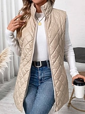 economico Smanicati imbottiti-Per donna Gilet Caldo Confortevole Cerniera Tasca All'aperto Casual Semplice Ferie Weekend Cerniera Lungo Collo alla coreana Vestibilità regolare Senza Maniche Capispalla Nero Albicocca Inverno