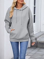 preiswerte Einfache Blusen-Damen Textur Bluse Kapuzenpullover Tasche Einfach Streetwear Lässig Langarm Mit Kapuze Normale Oberteile Straße Ferien Ausgehen Schwarz Rosa Braun Khaki Grau Herbst