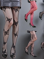 お買い得  ハロウィンアクセサリー-女性用ハロウィン柄網タイツ - 蜘蛛の巣、ドクロ、ゴシックデザインの黒の透けパンスト。魔女、吸血鬼、不気味なパーティー衣装にぴったりのセクシーなコスチュームストッキング。