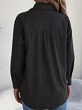 preiswerte Damen Einfache Oberteile-Damen Hemd Textur Bluse Bluse Einfach Modern Lässig Langarm Hemdkragen Normale Oberteile Täglich Ausgehen Tasche Knöpfe Schwarz Wein Khaki Herbst