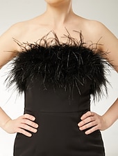 preiswerte Schlauch-Abendkleider-Schlauchkleid Knöchellänge Abiballkleider Abendkleid Ballkleid Festliche Kleidung Elegant Schwarzes Kleid Ärmellos Trägerlos Formell Schwarze Krawatte Spandex Stretchstoff mit Feder Schlitz