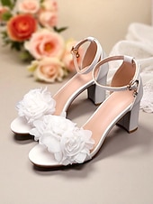preiswerte Braut-Weiße, blumenverzierte Damen-Sandalen mit Blockabsatz – bequeme Hochzeitsschuhe mit Knöchelriemen, Brautschuhe, perfekt für Hochzeiten und besondere Anlässe