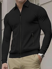 baratos Jaquetas Casuais-Homens jaqueta leve Jaqueta Waffle Jaqueta casual Férias Diário Respirável Bolsos Primavera Outono Tecido Moda Clássico Lapela Padrão Preto Branco Azul Royal cáqui Cinzento Casaco