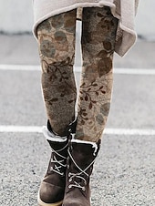 billiga -Dam Byxor Damasker Streetwear Ledigt Fullängd Hög midja Blommig Elastisk midja Mönster Mateial som andas Bekväm Elastisk Semester Gata Dagliga kläder Kaki Sommar Vår Höst Normal