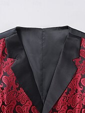 abordables Gilet pour homme-Homme Gilet Vacances Soirée Affaires Mode Occasionnel Printemps Automne Avec Poches Boutons Polyester Confortable Paisley Droit 1 bouton Revers en Pointe Coupe régulière Rouge Gilet