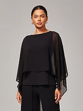 economico Bluse e camicie-Per donna A mantellina Stile casual Chiffon Modal Colore Solido / Tinta Unita Abbigliamento quotidiano Tè Riunione di famiglia Senza maniche Nero Girocollo A mantellina Senza Maniche Elegante