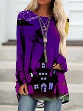 ieftine Rochie de Halloween-Pentru femei Rochie Mini Rochie hanorac Rochie casual Modă Modern În aer liber Halloween Zilnic Fit regulat Dovleac Manșon Lung Stil Nautic Negru Albastru piscină Mov Portocaliu Primăvară Toamnă