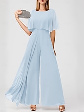 ieftine Salopetele mamei-Salopete Invitat la Nuntă Elegant  Formal Nuntă Lungime Pardoseală Mânecă Scurtă Guler Rotund Chiffon cu Franjuri dimensiune personalizată gratuită