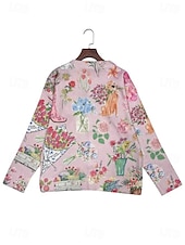 お買い得  カーディガン＆アウター-レディース カーディガン セーター ニット リブ編み ボタン フロント ラウンドネック 長袖 軽量 女性 デイリー アニマル クルーネック ボタン プリント ロング トップス ニット アウトドア ウィークエンド ピンク 秋 冬