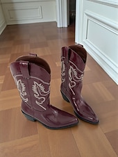 olcso Cowboy és nyugati csizma-női cowboy csizma hímzett western varrással, hegyes orrú és alacsony sarokkal - stílusos városi casual lábbeli női utcai viseletre és mindennapi viseletre