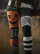 levne Halloween kalhoty-Dámské Legíny prázdniny Vinobraní Módní Plná délka Vysoký pasPantsHalloween Grafika předvečer Všech svatých Potisk Yumuşak Prodyšné Elastické Dovolená ulice Ležérní Fialová Oranžová Šedivá Jaro