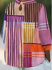 levne Dámské pruhované a geometrické topy-Dámská blůza s dlouhým rukávem límec Peter Pan volný styl boho grafika geometrie Bohemia vintage tropický límec klasické topy každodenní potisk růžová léto jaro podzim
