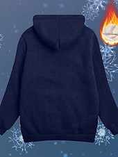 baratos Moletons forrados de fleece-Mulheres Pulôver Moletom Com Capuz Letra Roupa de rua Casual Manga Longa Com Capuz Tops regulares Rua Feriado Imprimir Azul Marinha Cinzento Claro Inverno