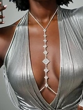 abordables Boda ACC-Cadena corporal de diamantes de imitación de plata para mujer: joyería glamurosa para escote pronunciado para fiestas nocturnas, ropa de club, bodas y ocasiones especiales.
