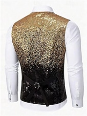 billige Herrevest-Herre سترة Veste Gilet Feriereise Fest Virksomhet Mote Fritid Vår Høst Lomme Knapper Paljetter Polyester Bekvem Fargeblokk Enkelt Brystet Enn-knapp V-hals Normal Gull Vest