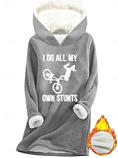 halpa Raidalliset ja geometriset huiput-Naisten Pullover-huppari Kuvitettu Kirjain Lämmin Vapaa-aika Sherpa Fleece Pitkähihainen Hupullinen Pitkät topit Katu Arkikäyttö Kausaliteetti Painettu Tumma vaaleanpunainen Sininen Harmaa Syksy Talvi