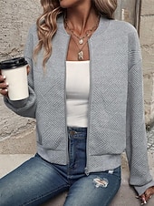 economico Felpe e Sweatshirt Texturizzati-Per donna Giacca Casual Confortevole Traspirante Cerniera Tasca Moda Moderno Casual Semplice Uscire Weekend Cerniera Regolare Collo alla coreana Vestibilità regolare Manica Lunga Capispalla Nero