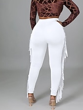 halpa Naisten kapeat housut-Naisten Housut Sukkahousut Mukavat leggingsit Katutyyli Vapaa-aika Täyspitkä Luonnollinen Tavallinen Tupsu Joustava vyötärö Mukava Pyhäpäivä Arki-asut Viikonloppu purppura Musta Valkoinen Armeijan