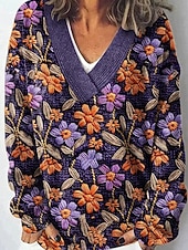 economico Cardigan 3D-Per donna Felpa Moda Floreale Grafico A Coste Scollo a V Lavorato a maglia Manica Lunga Top Regolari Maglia Ferie Uscire Weekend Viola Inverno