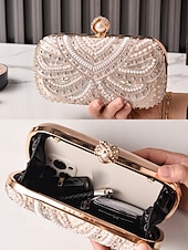 זול תיקי ערב וקלאצ'ים-תיק קלאץ' ערב לנשים מעוטר פנינים, חרוזי קריסטל ועיצוב וינטג' בסגנון אר-דקו – תיק יד אלגנטי לאירועים מיוחדים ומסיבות