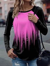abordables T-shirt Art &amp; Design-Femmes T-shirt Graphique Géométrique Élégant Occasionnel manche longue Col ras du cou Hauts Réguliers Quotidien Week-end Imprimé Blanche Jaune Rose Claire Bleu Violet Printemps Automne Hiver